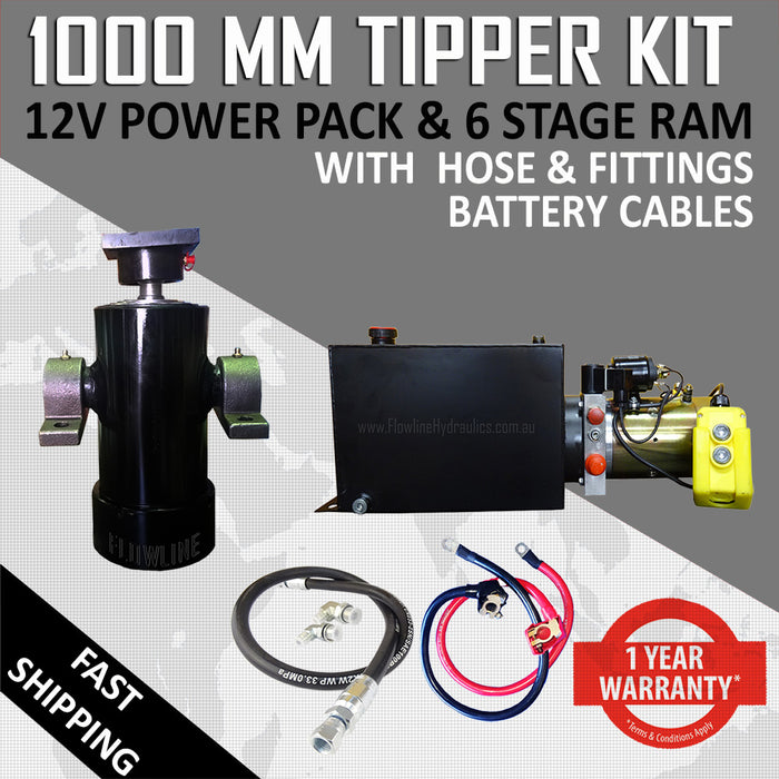 1000mm Tipper Trailer Kit - 6 Stage cylinder with Power Pack