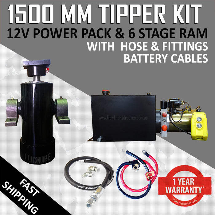 1500mm Tipper Trailer Kit - 6 Stage cylinder with Power Pack