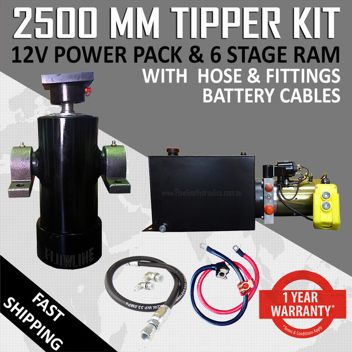 2500mm Tipper Trailer Kit - 6 Stage cylinder with 12v Power Pack