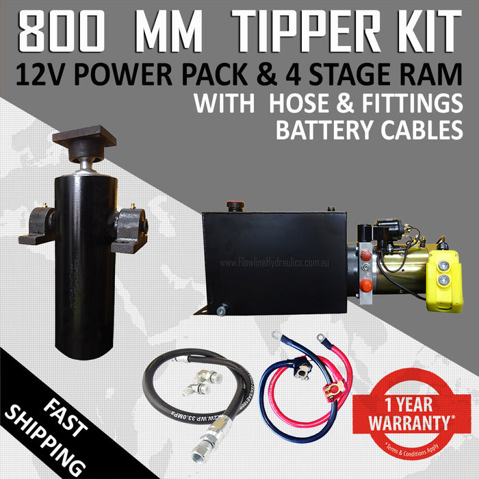 800 mm Tipper Trailer Kit - 4  Stage cylinder with Power Pack